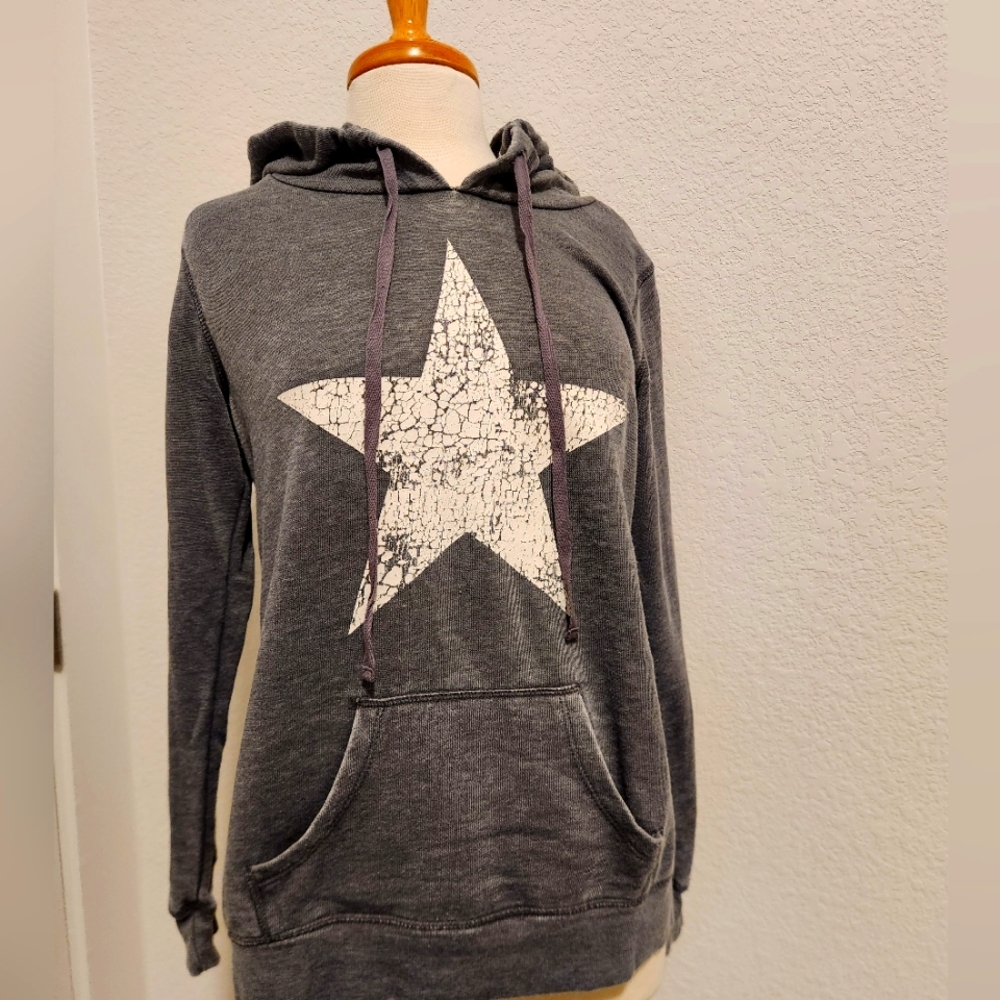 Modern Lux Dark Gray Hoodie with Distressed White Star